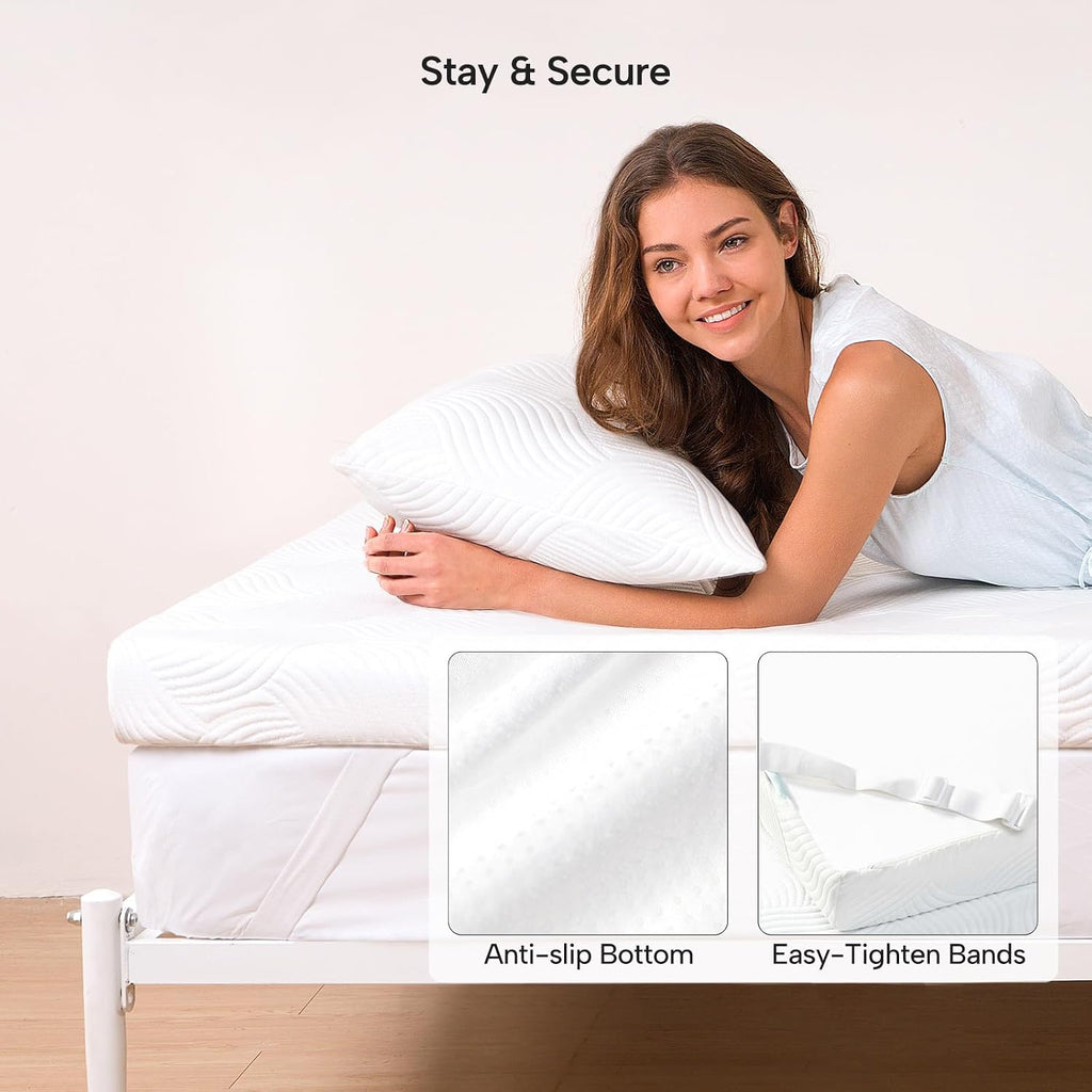 3 Inch Gel Memory Foam Mattress Topper, Dual-Layer Cooling Bed Topper with Bekaert Fabric Cover, Wave-Textured