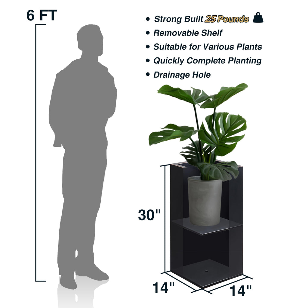 14Lx14Wx30H Tall Metallic Heavy Planter for Outdoor Porch/Patio Set of 2
