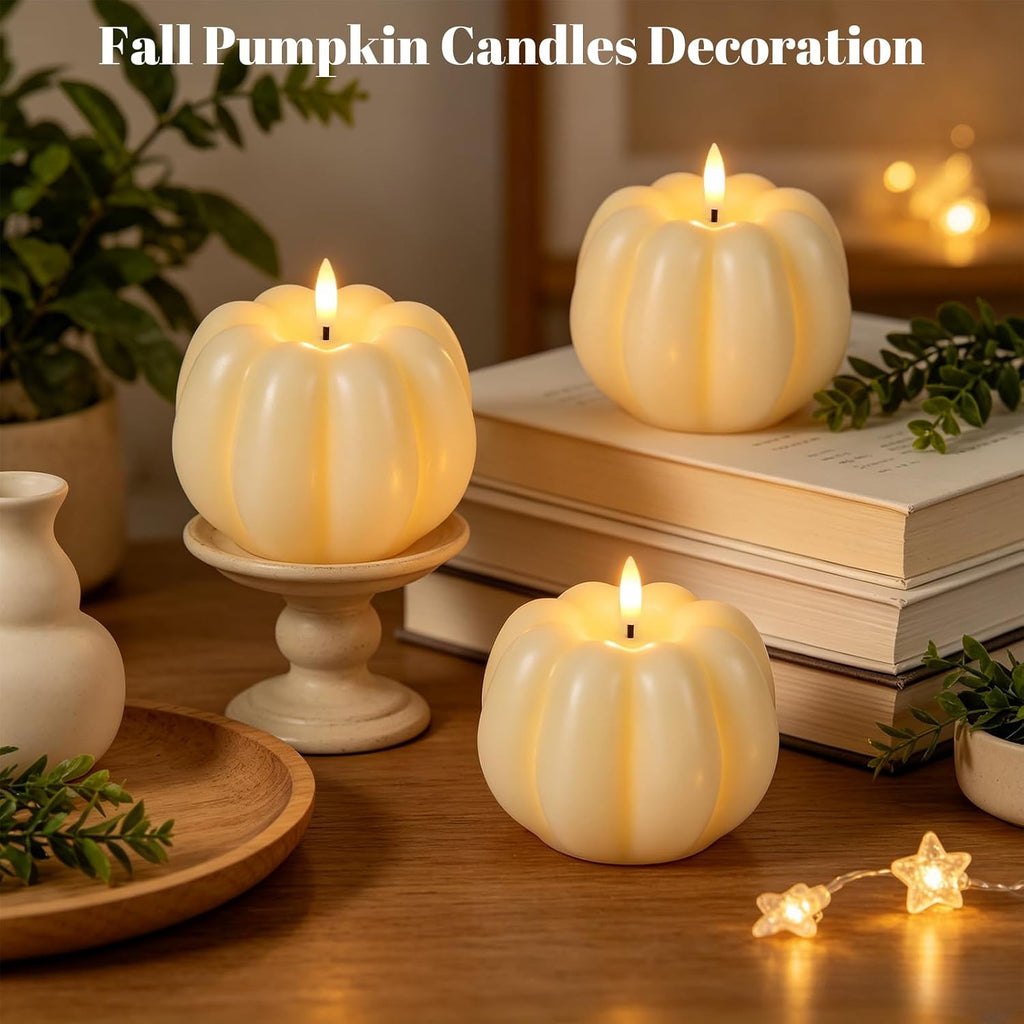 Fall Decorations Real Wax Pumpkin Candles with Remote Timer - Set of 6