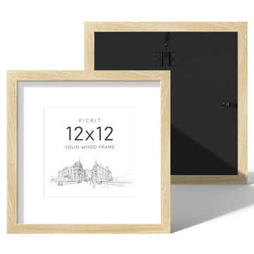 12x12 Solid Wood Frame Set of 2, Wall Mount, Oak Wood Grain