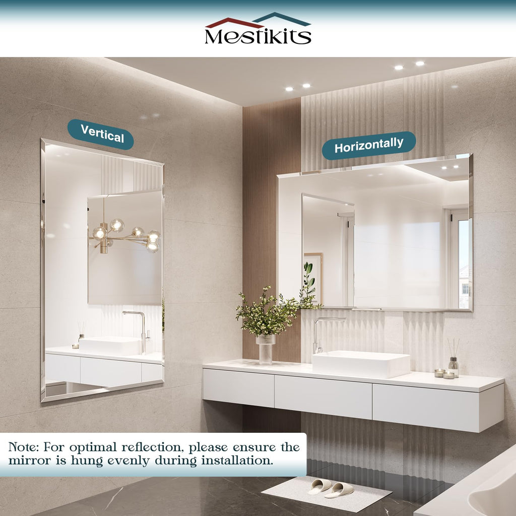 Frameless Bathroom Mirror 30"x48", Beveled Bathroom Mirror