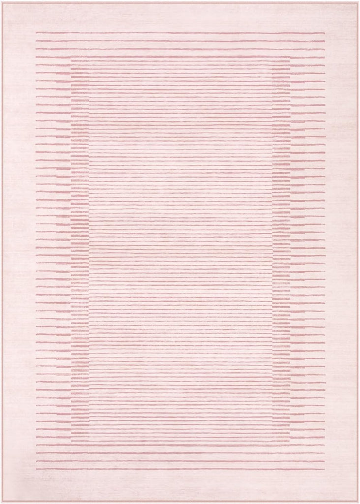 Washable Striped Living Room Area Rug, Non-Slip Berber Stripe Pink Area Rugs Girls, Low Pile Soft Large Throw
