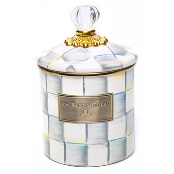 Enamel Canister, Small, Gray-and-White Sterling Check