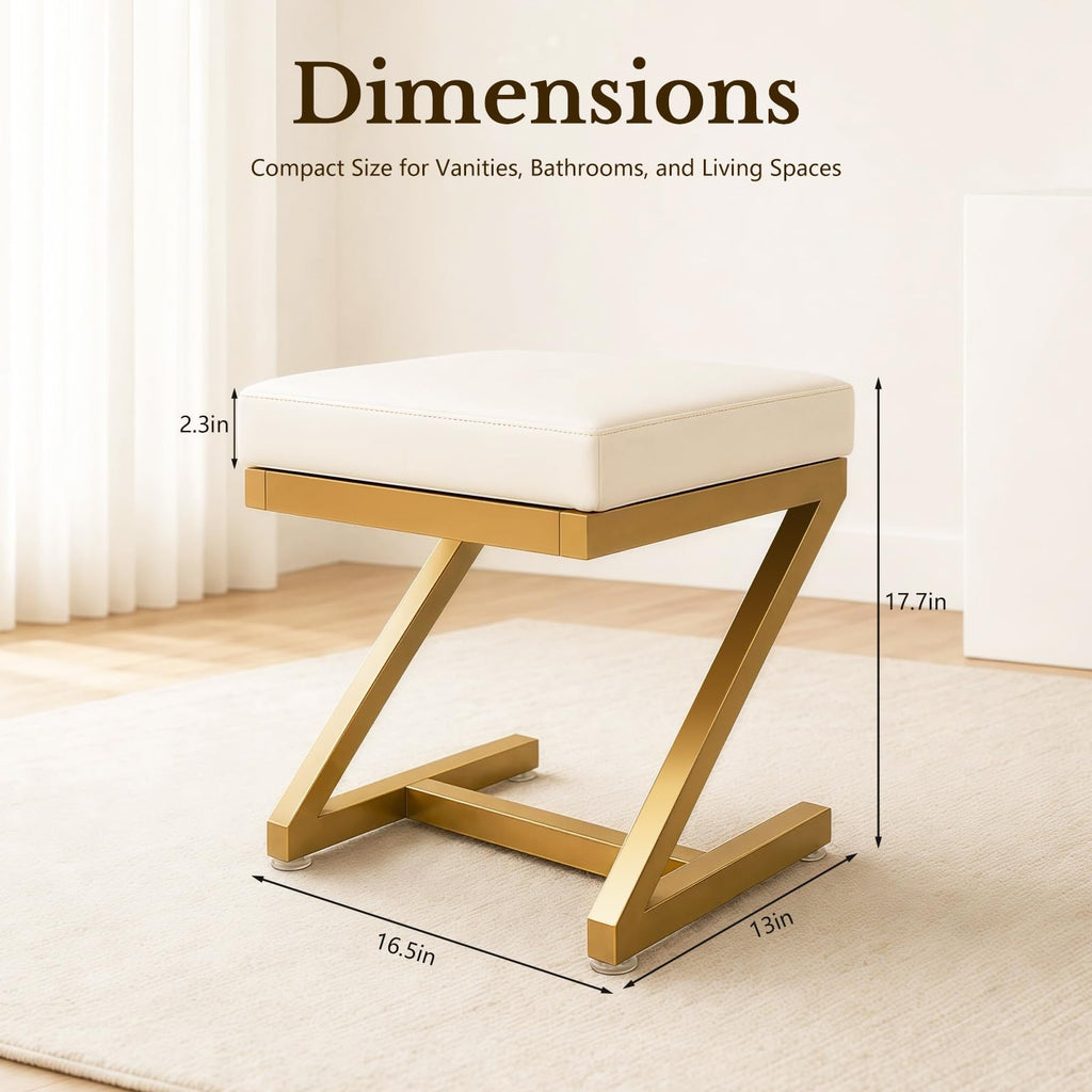 Makeup Vanity Stool Chair - Small Backless Leather Ottoman Bench Gold