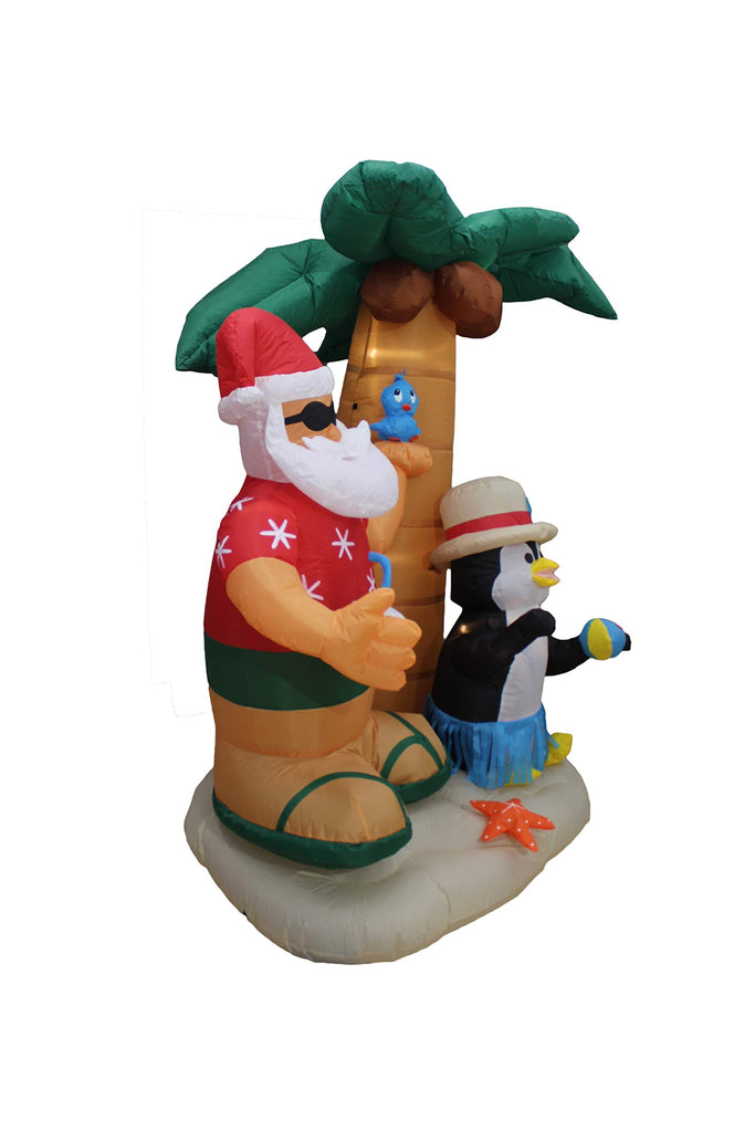 7 Foot Inflatable Santa Claus & Penguin on an Island w/ Palm Tree