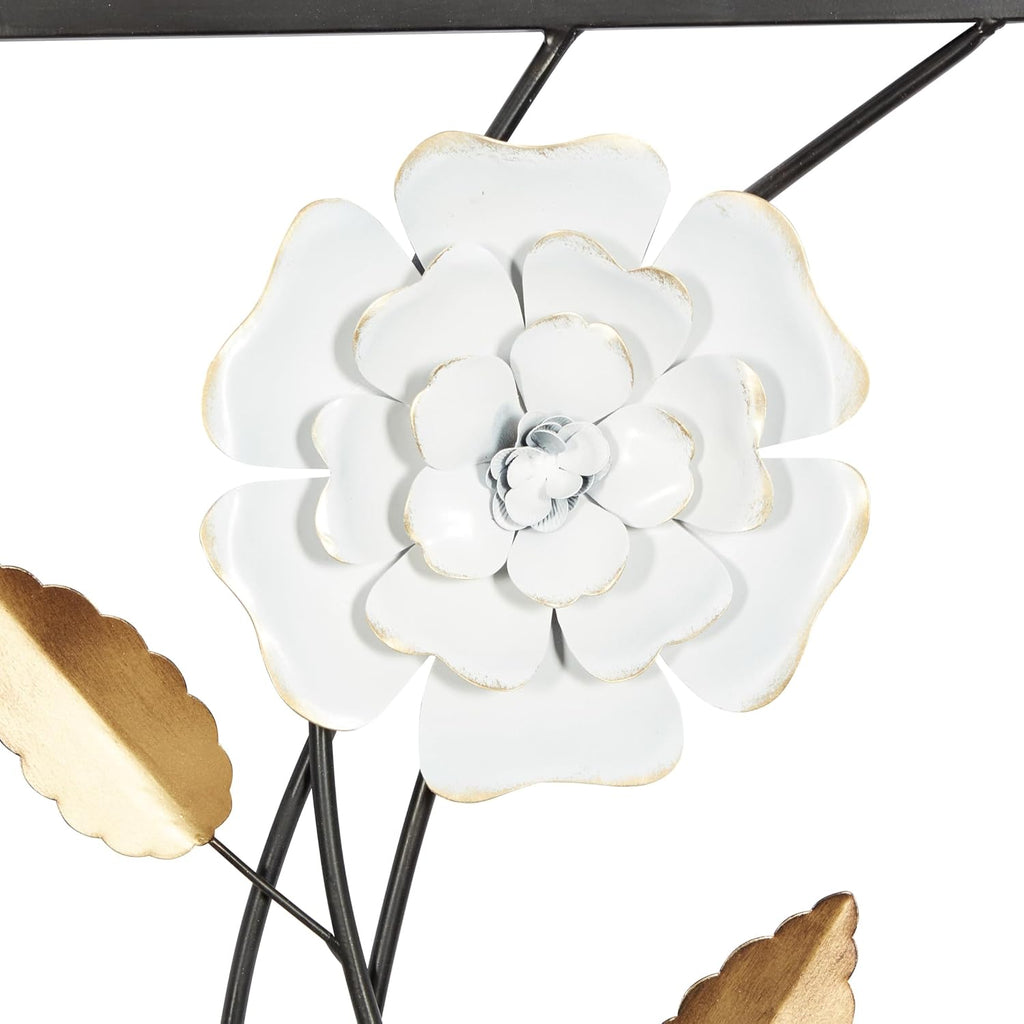 Metal Floral Home Wall Decor Dimensional Floating Wall Sculpture with Black and Gold Accents Wall Art 12"W - Set of 2