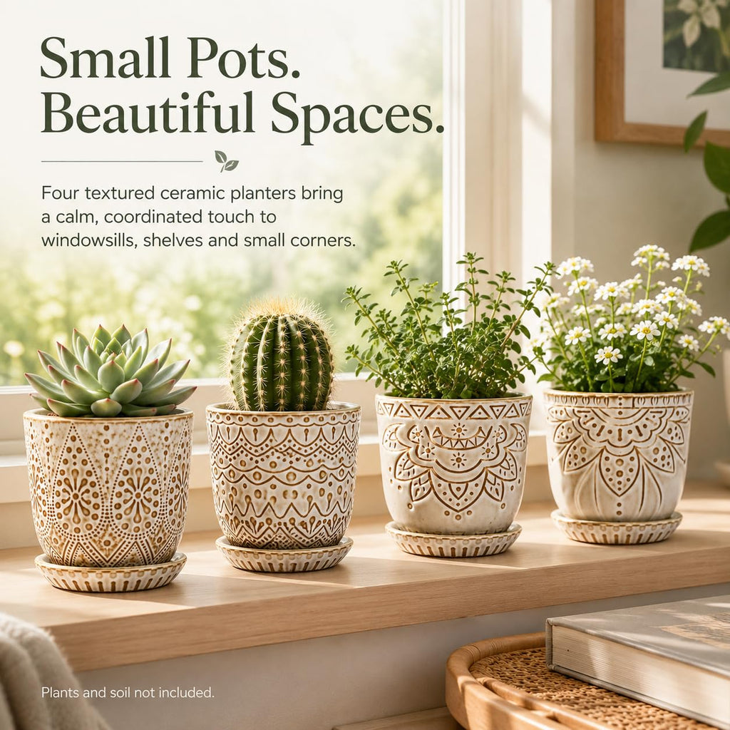 Ceramic Succulent Pots, 4 Inch Small Plant Pots with Drainage