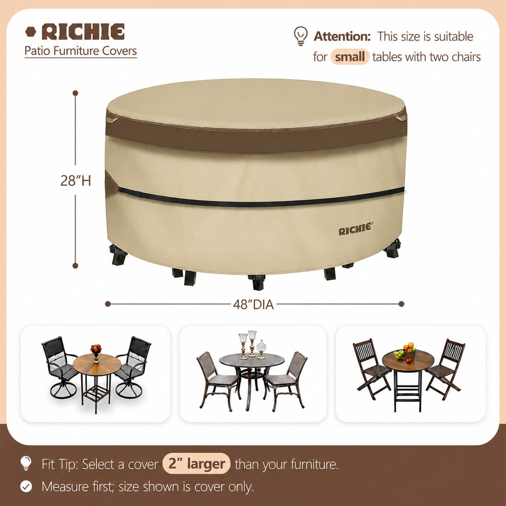 Outdoor Patio Furniture Cover - Heavy Duty Waterproof 600D Tough Canvas Protector for Round Table Cover, All-Season