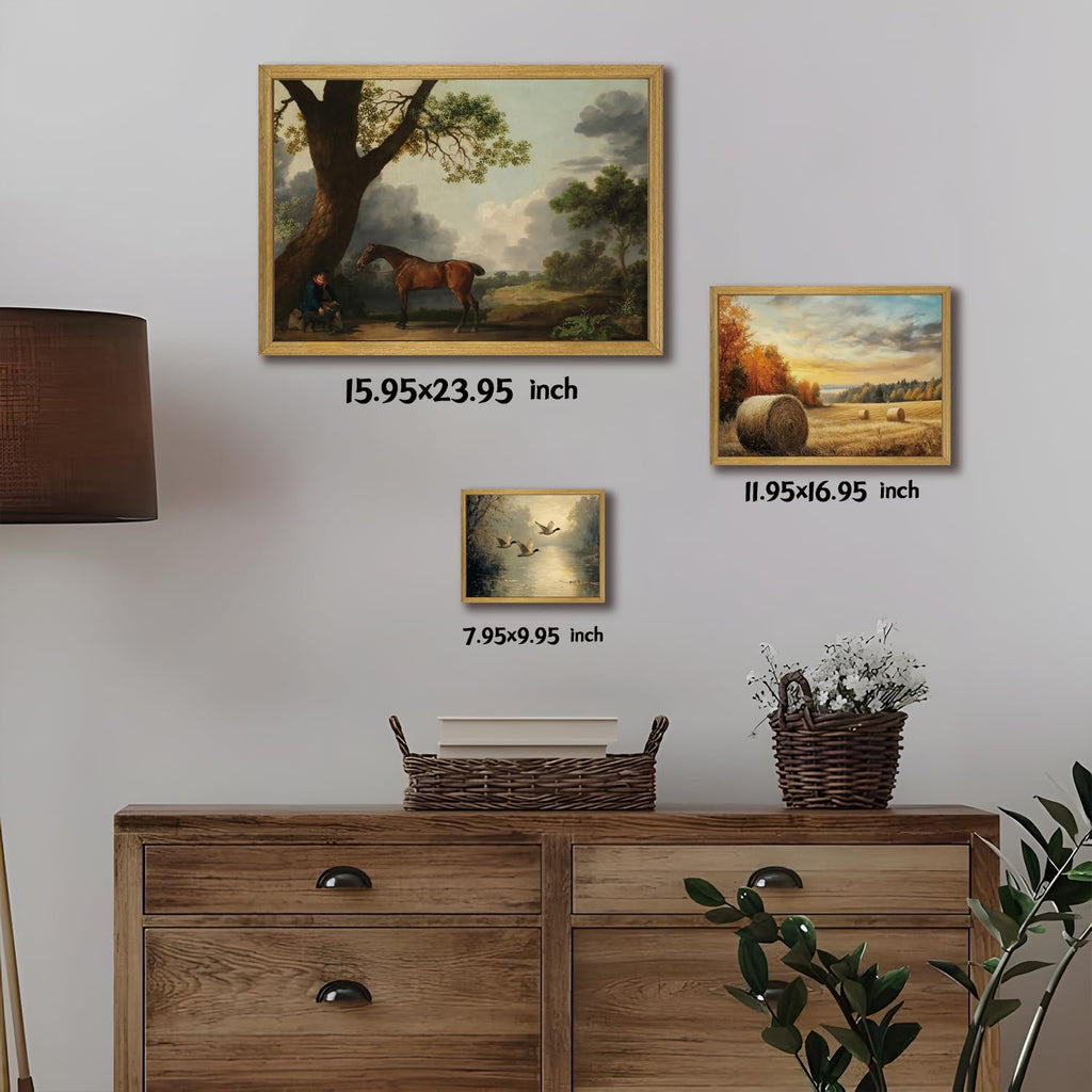 Wood Framed Vintage Canvas Wall Art, Autumn Countryside Nature Scene Prints 16x24 Inch, Farmhouse Wall Decor Poster