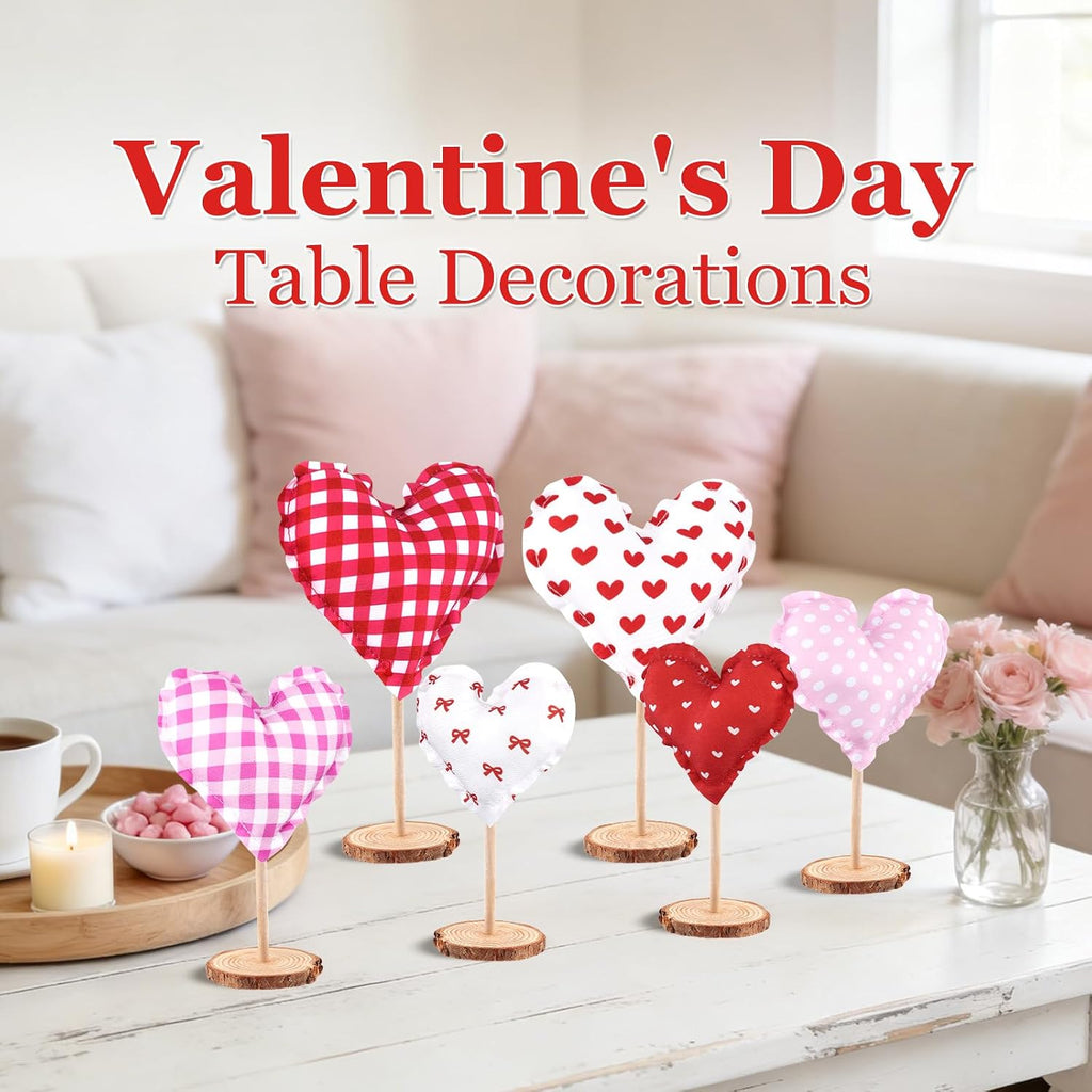 Valentines Day Decorations, Heart Valentines Home Decorations, Farmhouse Tabletop Centerpiece Valentines Day - Set of 6