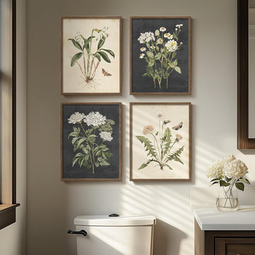 Framed Vintage Botanical Floral Wall Art, 4 Piece 11x14 In - Set of 4