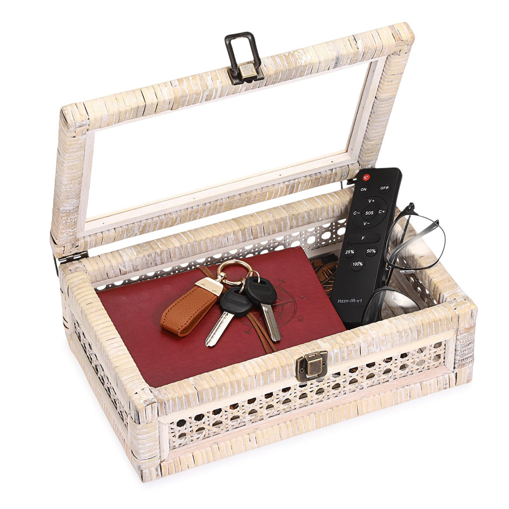 Decorative Storage Basket with Lid Handwoven Rattan Box, 11"x7.1"x4"