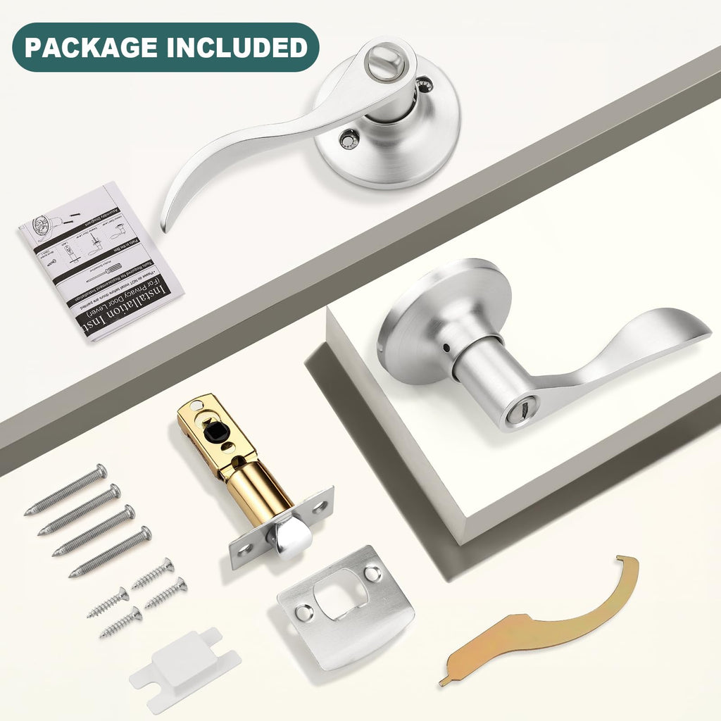 1 Pack Privacy Door Levers Brushed Nickel Lever Door Handles Interior Door Locks Wave Door Handles