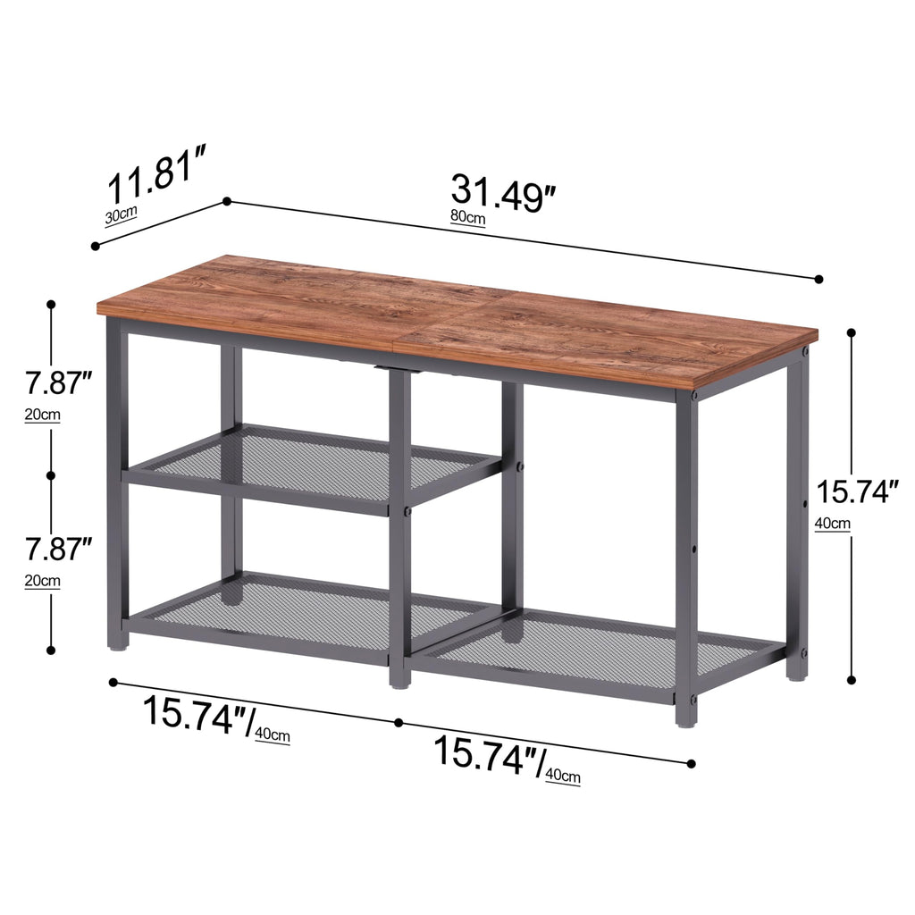 Shoe Bench with Storage, Shoe Rack Organizer, Spacious Wood Top Entryway Bench, with 300 lb Capacity, Rustic Brown