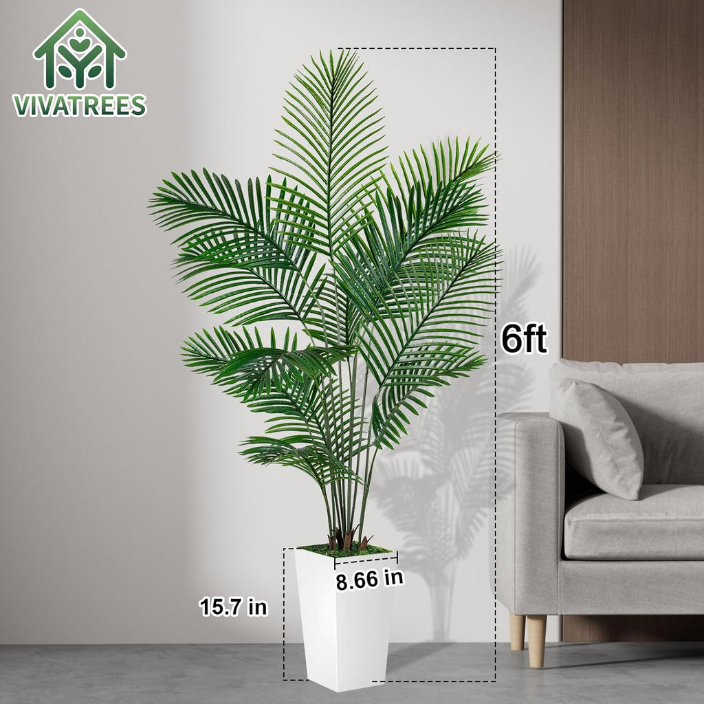 Palm Tree 6FT Artificial, 72in Tall Faux Palm Tree with 15.7 White Planter, Fake Potted Tree Home Office Decor