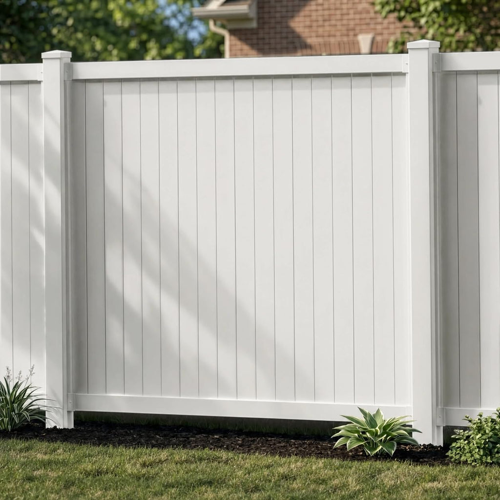 6ft H x 6ft W (1 Panel + 1 Post) Permanent No Dig Privacy Fence Kit, Durable White Vinyl Privacy Fence, BL19110