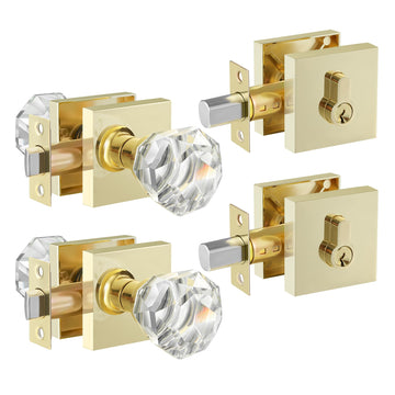 Single Cylinder Deadbolt and Crystal Glass Passage Door Knob Combo Set