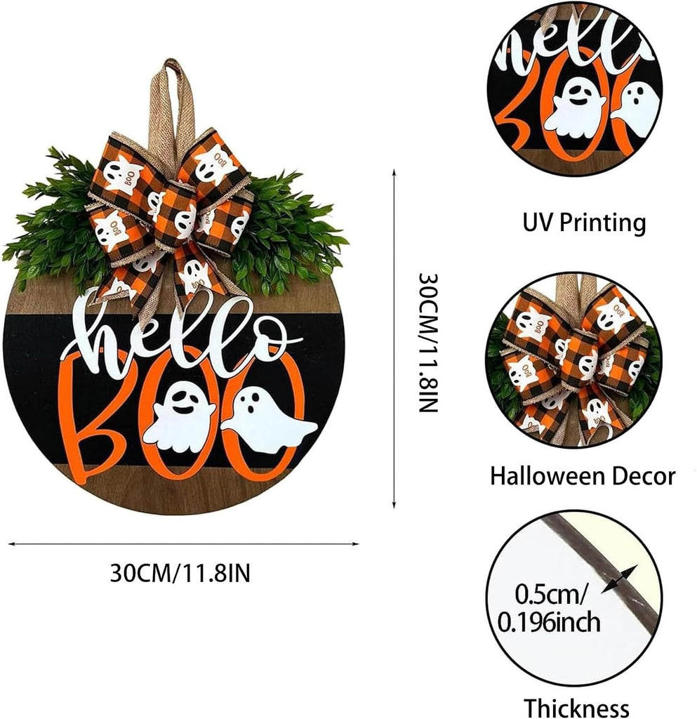 Halloween Wreaths for Front Door, Cute Ghost Wreath with Bow Decor