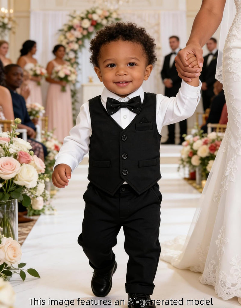 4Pcs Baby Boy Suits Dress Outfit Shirt Pants Bowtie Vest Set 3