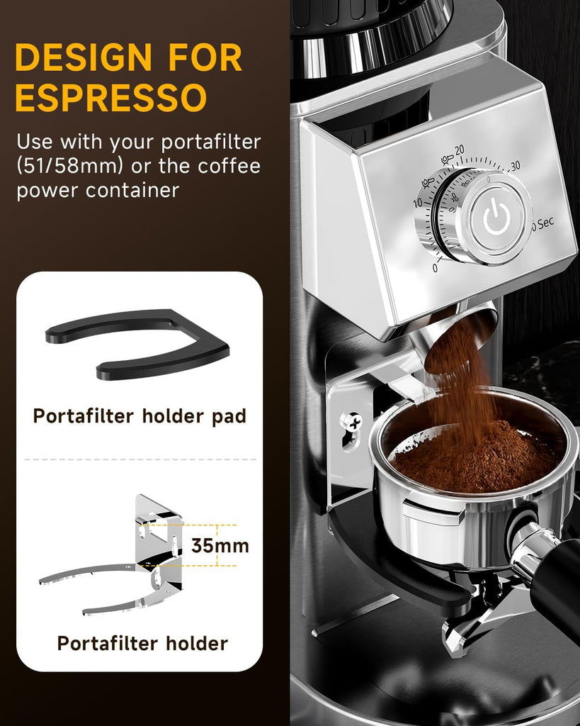 Coffee Grinder Use, Conical Burr Espresso Grinder 48 Grind | 450RPM Low-Speed Anti-Static, Precision Timer For Drip