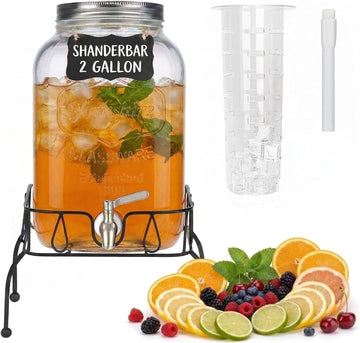 2 Gallon Glass Drink Dispenser with Stand and Lid, Stainless Steel Spigot