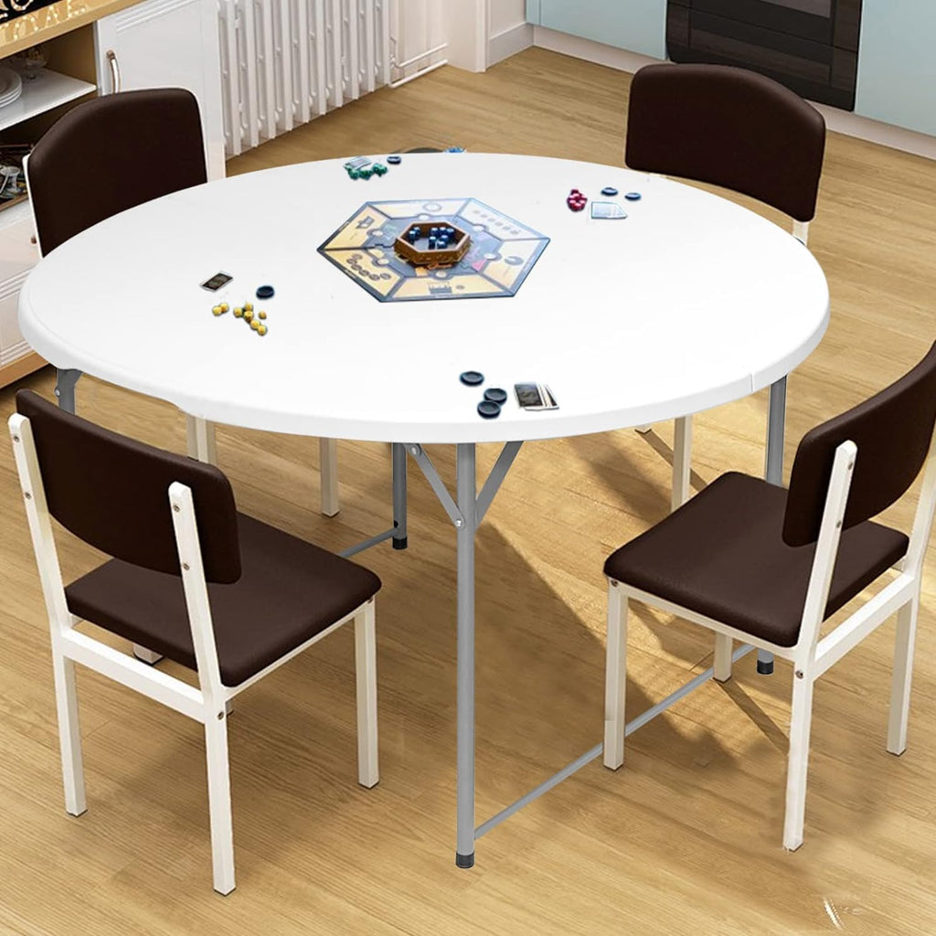 54 Inch Round Folding Table, Portable Bifold Design