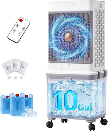 Upgraded Cooling 10 Gallon Evaporative Air Cooler, Swamp Cooler with 120° Oscillation, 7-Hour Timer, Remote Control