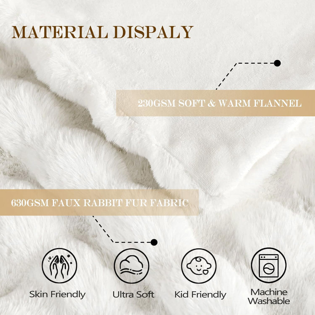 Faux Fur White Blanket Cozy Thick Bubble Throw for Couch Sofa Bedroom Furry Soft Warm Luxury Twin Blanket for Bed