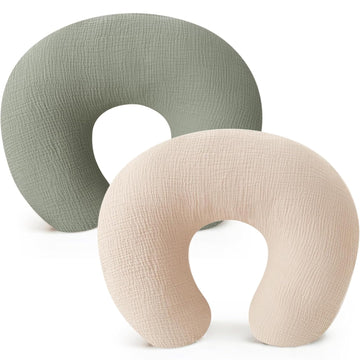 2-Pack 100% Cotton Muslin Nursing Pillow Covers, Soft Cover for Baby