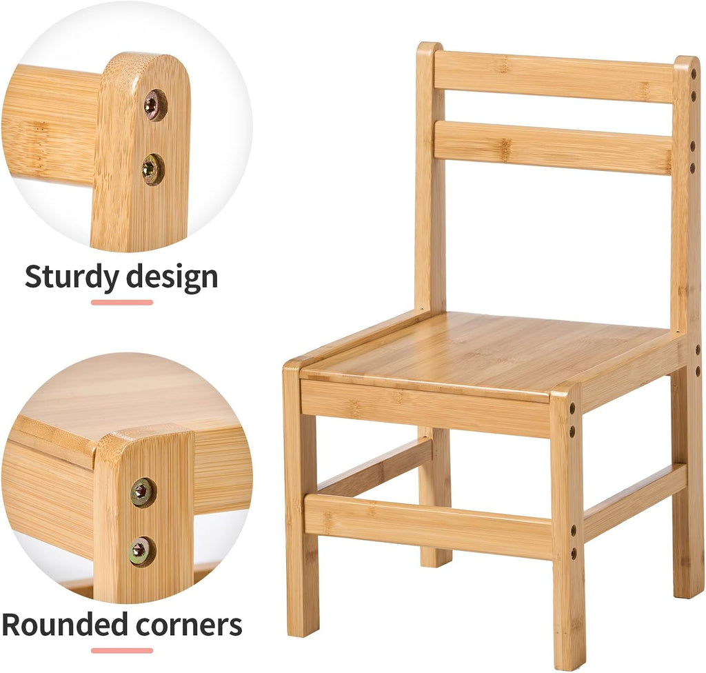 Bamboo Toddler Desk and Chair Set with Lift-Top Storage, Kids Study Table with Hutch and Bookshelf, Writing Reading