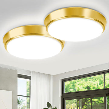 13 Inch Dimmable Flush Mount LED Ceiling Light Fixtures, 2-Pack Gold LED Ceiling Lights with 5 Color Temperatures