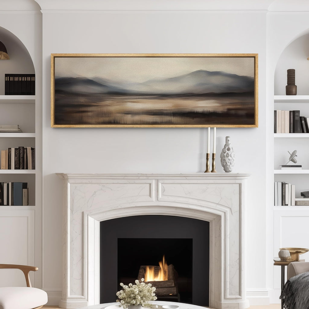 Large Framed Canvas Print Wall Art Neutral Mountain Landscape Serene Watercolor Style Illustrations Modern Art Calm