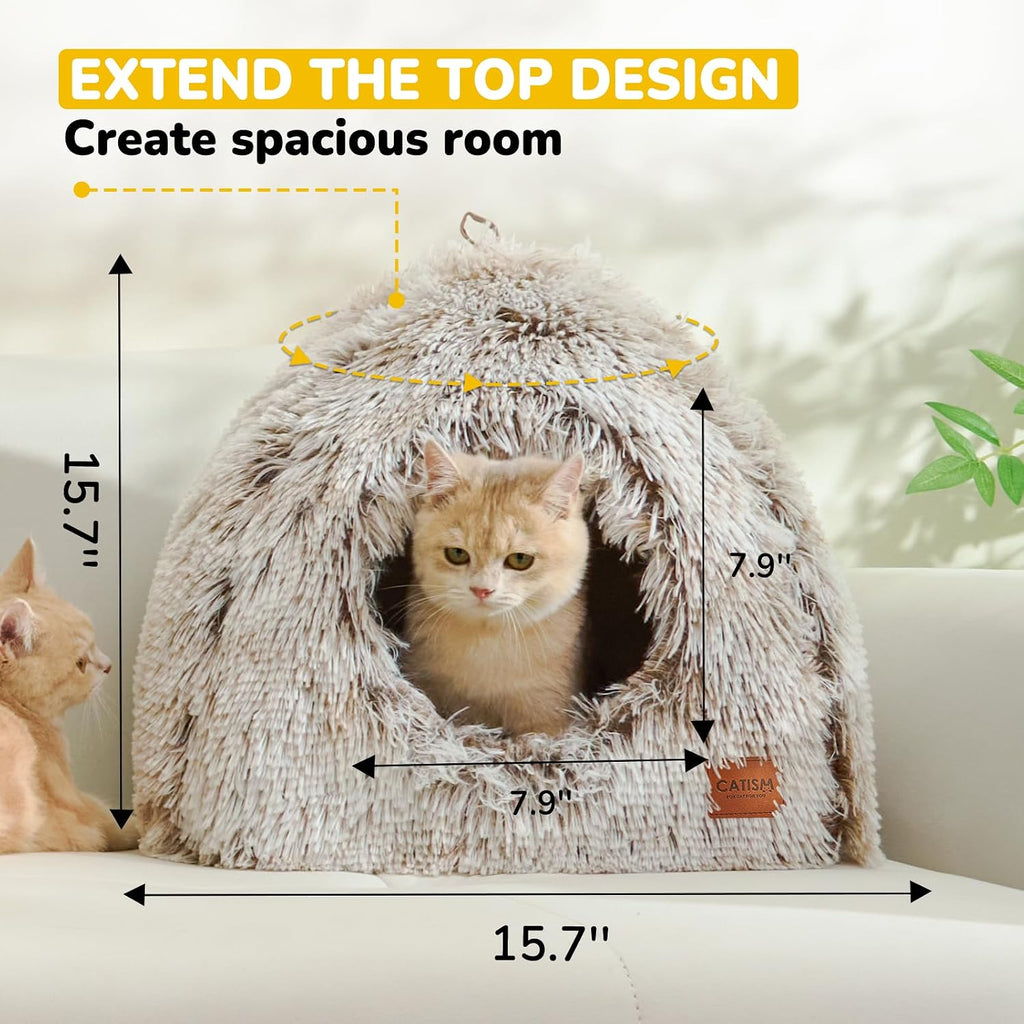 Cat Bed, Cat Cave for Indoor Cats, Soft Cat Dome, Self-Warming 2 in 1 Foldable Pet Cat House with Washable Cushioned