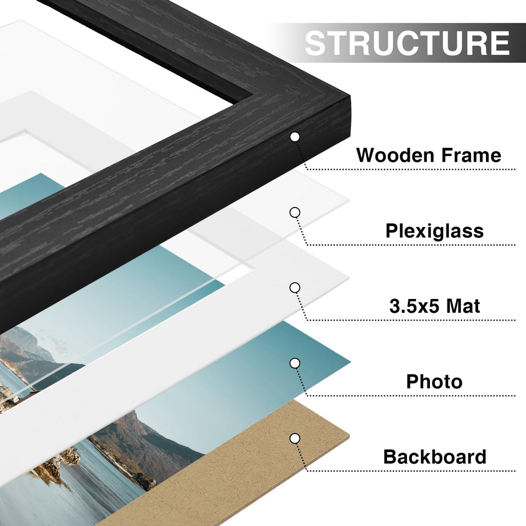 4x6 Picture Frames Set of 9, Wall & Tabletop, Black&Brown&Grey