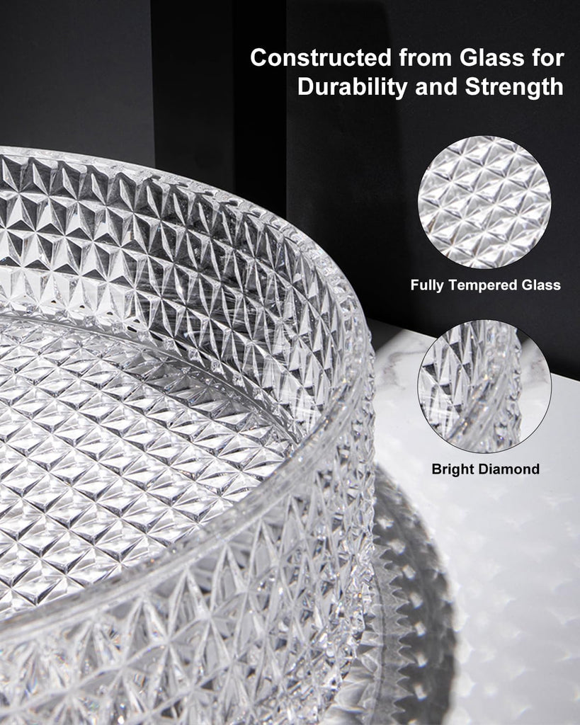 Homary Bathroom Vessel Sink Round Vessel Sink 15.35" x 4.33" Transparent Diamond Shaped Crystal Glass Bathroom Sink