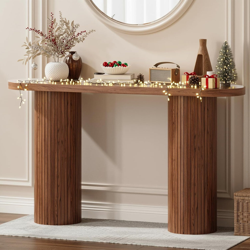 55 Inch Fluted Entryway Table, Wood Console Table, Couch Tables Behind Sofa, Farmhouse Style, Modern Sofa Stand for
