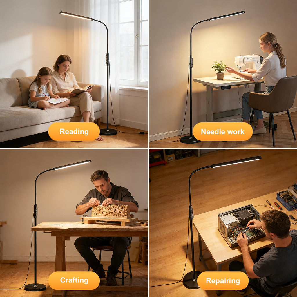 Bright LED Eye-Protecting Reading Floor Lamps Touch and Remote Dimming 3000-6000k, Tattoo Craft Drawing Makeup