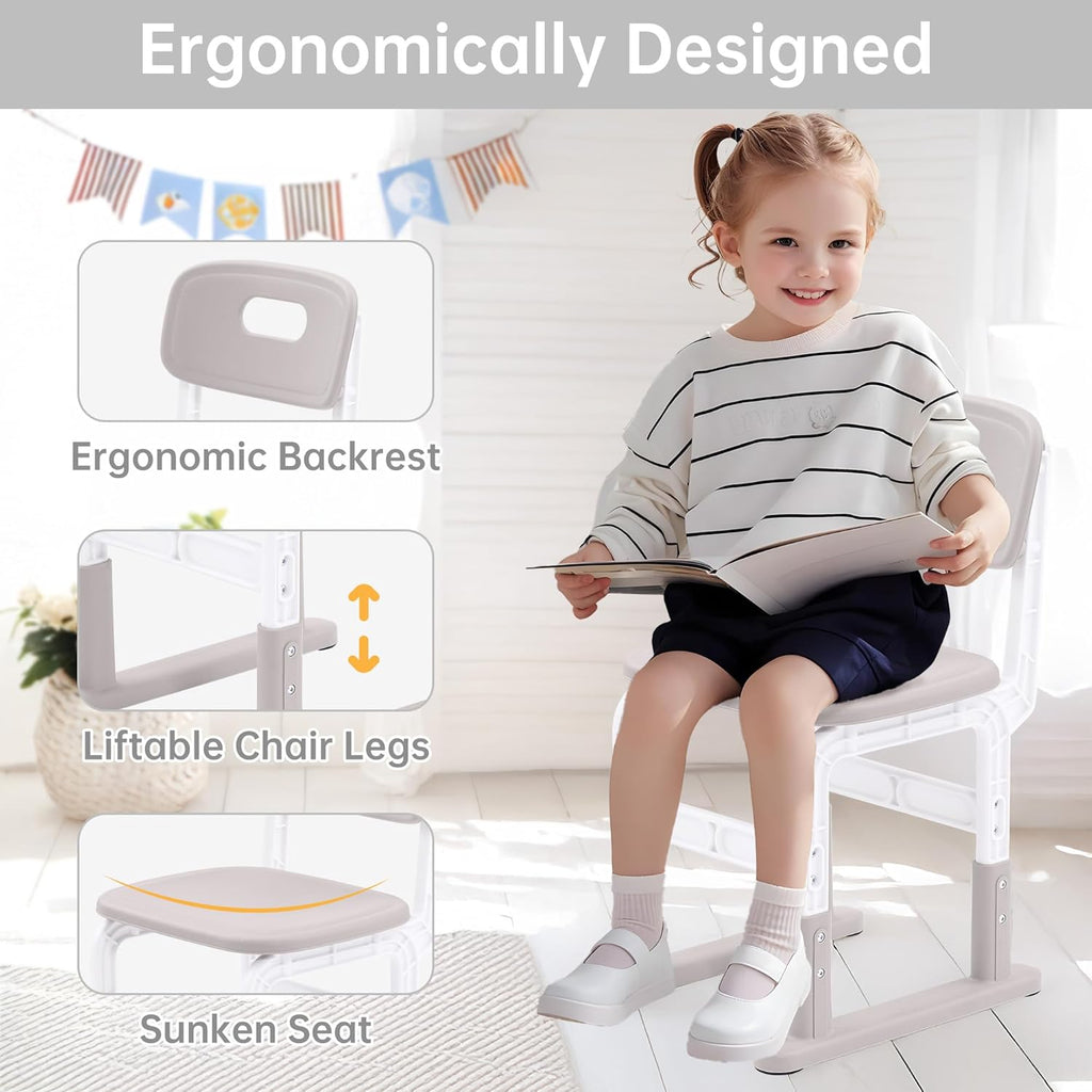 Kids Desk and Chair Set, Height Adjustable Childrens Study Desk, Graffiti Table for 3-12 Years, Kids Art Table