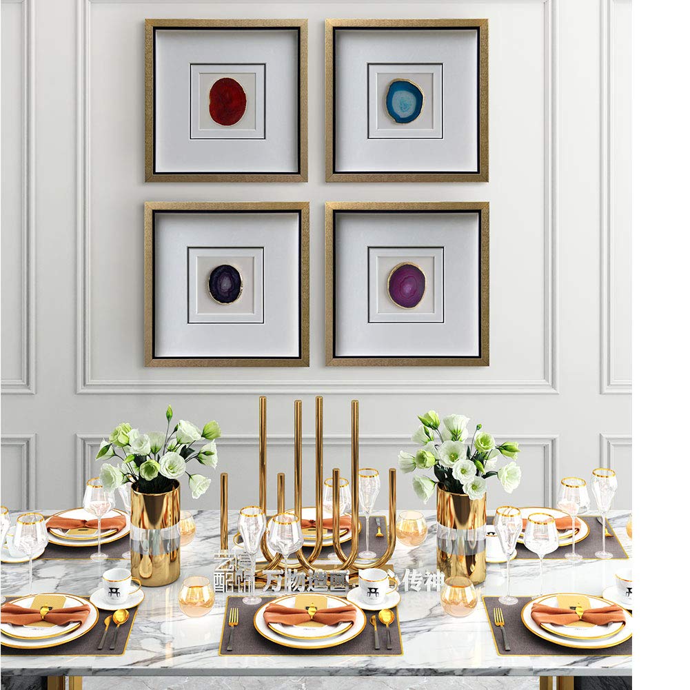 Handmade 40x40cm Gold Edge Agate Stone Wall Art with Shadow Box Framed Front Glass for Modern Living Room Bedroom