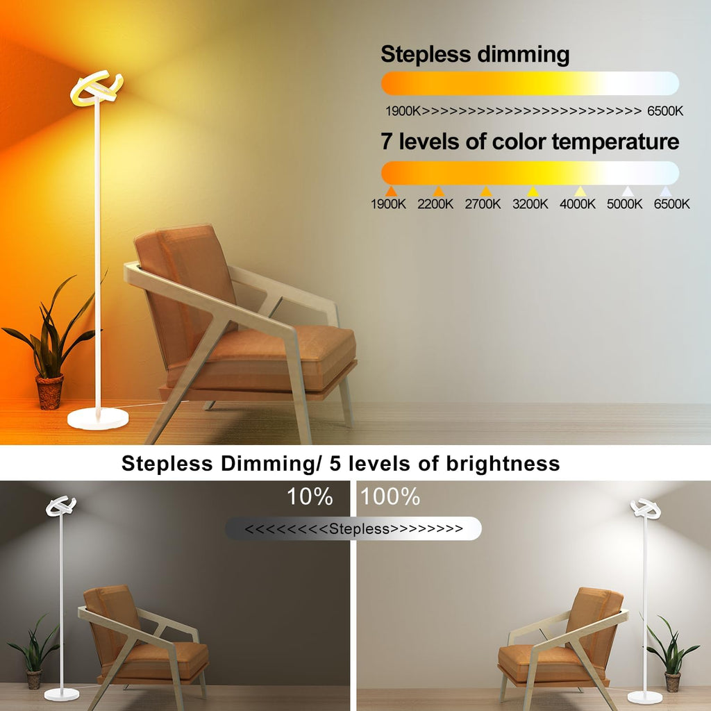 Torchiere Floor Lamp, 75.5 Inch Tall Corner Standing Lamp with Rotatable Ring Lights