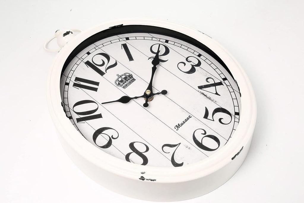 Oval Wall Clock Metal 16 inch Large Battery Operated Retro Wall Clock Old-Fashioned Antique Design Rustic Vintage