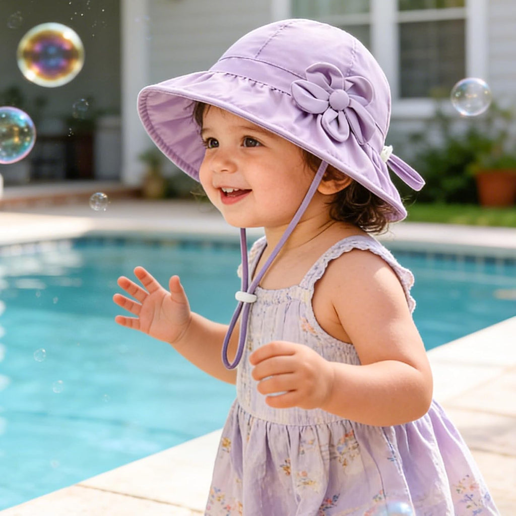 Baby Sun Hat UPF 50+ Toddler Bucket Hats Cute Girls Wide Brim Kids Cotton Hat for Outdoor Infant Beach Essentials
