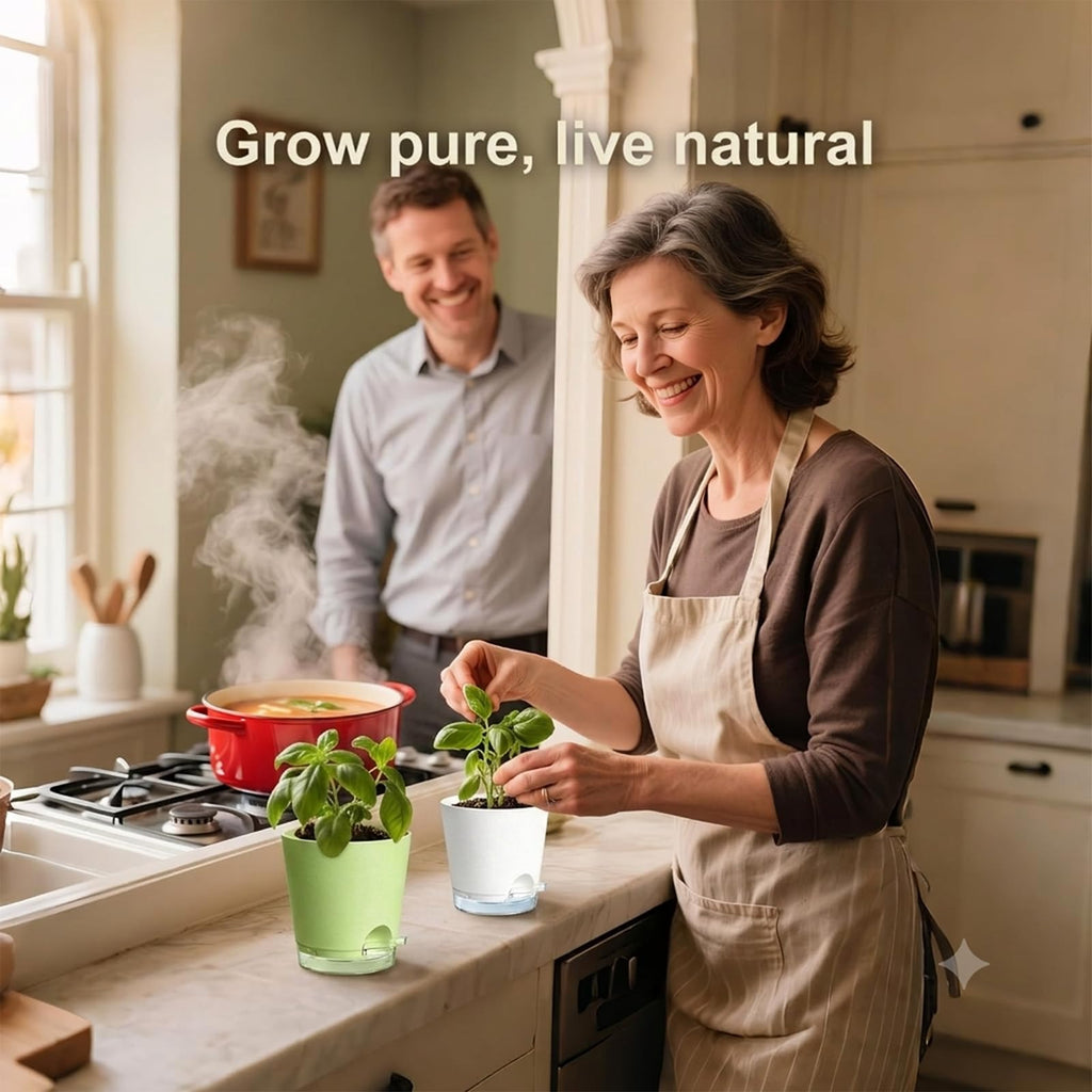 10 Indoor Herb Garden Kit, 54pcs Complete Kitchen Herb Starter Set Including 2-Color Self Watering Pots, Soil &