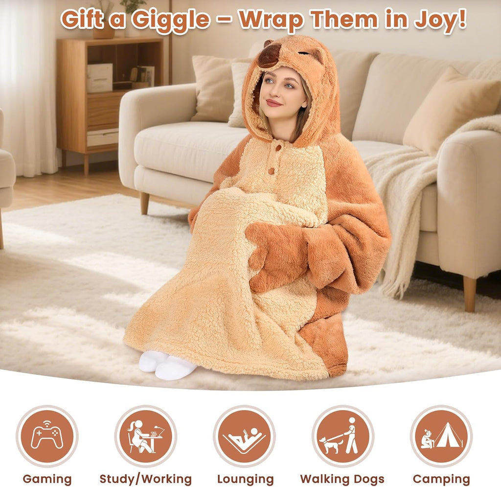 Animal Blanket Hoodie for Adults, Oversized Sweatshirt With Pockets & Sleeves, Soft Sherpa for Warmth, Ideal Gifts
