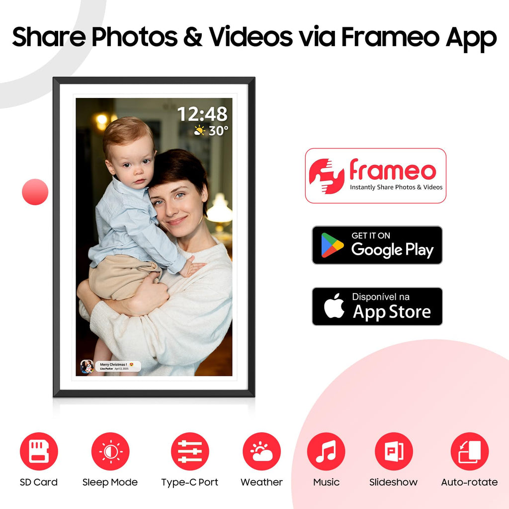 Digital Picture Frame 15.6 inch, WiFi Digital Photo Frame with 32GB Storage, 1920x1080 FHD IPS Touch Screen