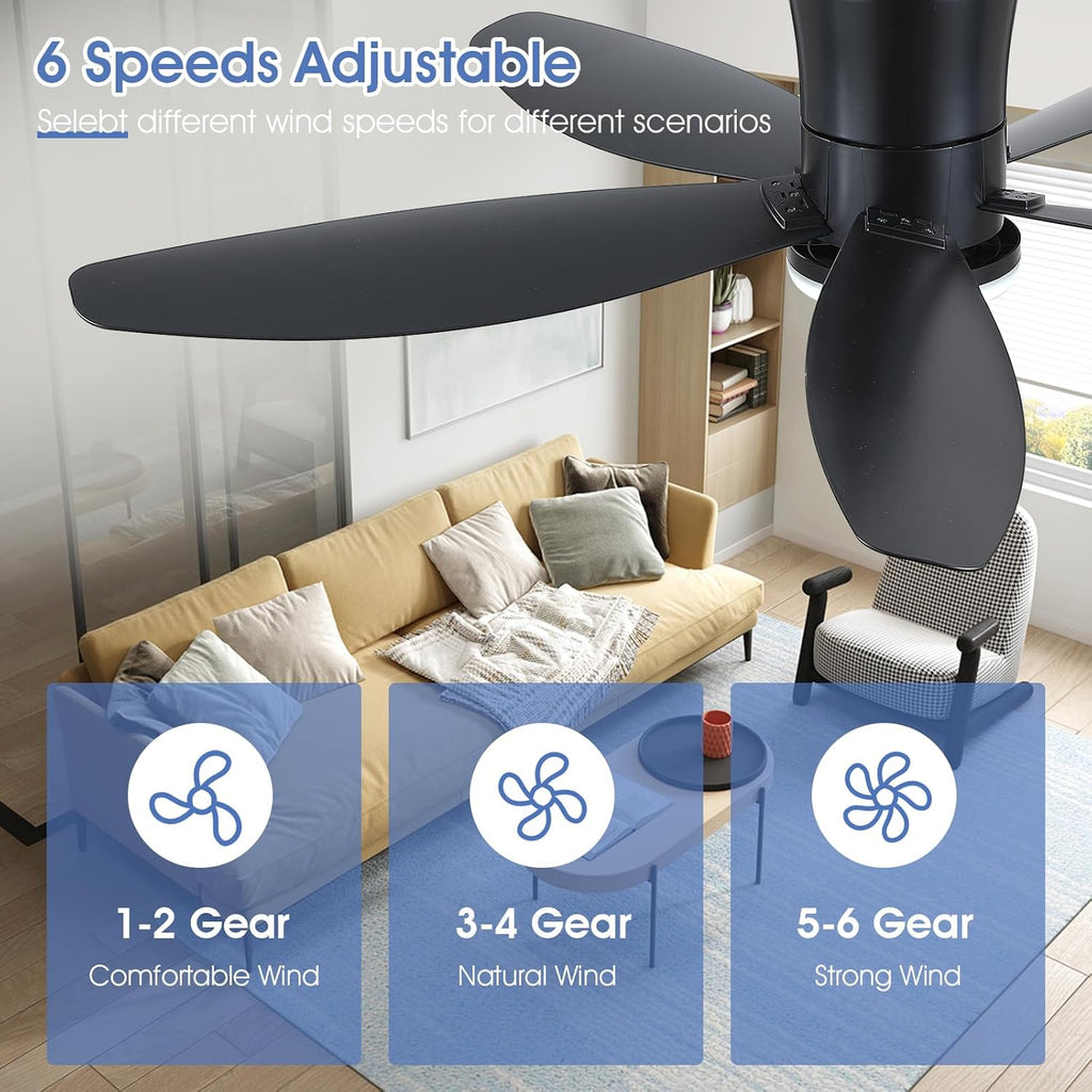 Flush Mount RGB Ceiling Fans with Lights-48 Low Profile Ceiling Fan with Light and Remote/APP Control,DC Reversible,LED Dimmable Blakc Ceiling Fans for Bedroom,Indoor/Outdoor Patio Use A101-B0F8HW7T84