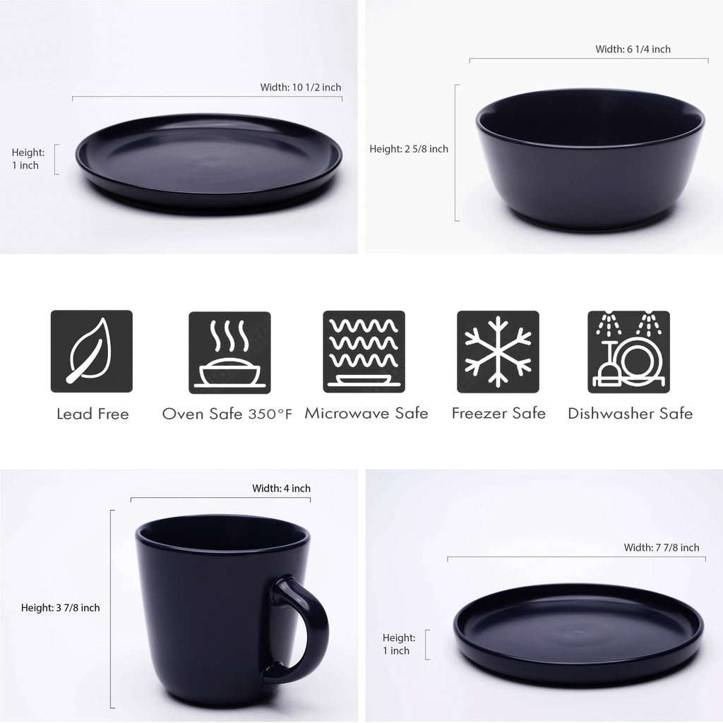 903 Minimalist Collection 32-Piece Contemporary Ceramic Stoneware Dinnerware Sets for 8, Blueberry Plates and Bowls