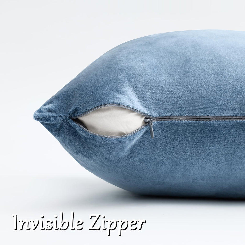 Stone Blue Velvet Throw Pillow Covers 24x24 Pack of 2