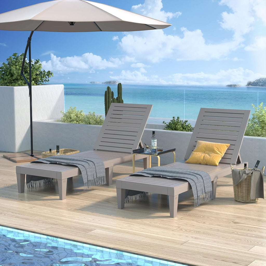 Outdoor Lounge Chairs Set of 2 for Poolside Patio, Weather-Resistant Pool Chaise Lounge with Adjustable Backrest