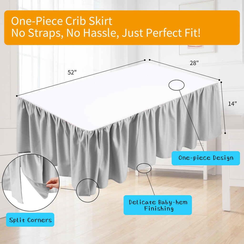 Crib Bed Skirt Dust Ruffle 100% Cotton - Natural, Soft, Breathable for Baby's Delicate Skin, Nursery Toddler Crib Bed